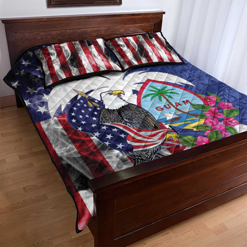 United States Guam Quilt Bed Set USA Eagle Guahan Seal Bougainvillea - Polynesian Pride