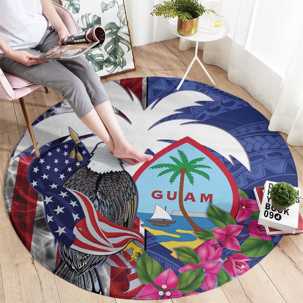 United States Guam Round Carpet USA Eagle Guahan Seal Bougainvillea - Polynesian Pride