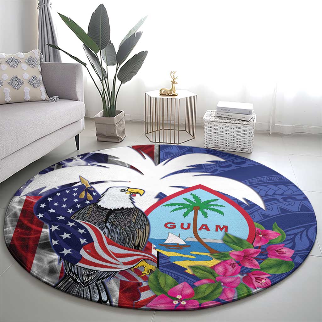 United States Guam Round Carpet USA Eagle Guahan Seal Bougainvillea - Polynesian Pride