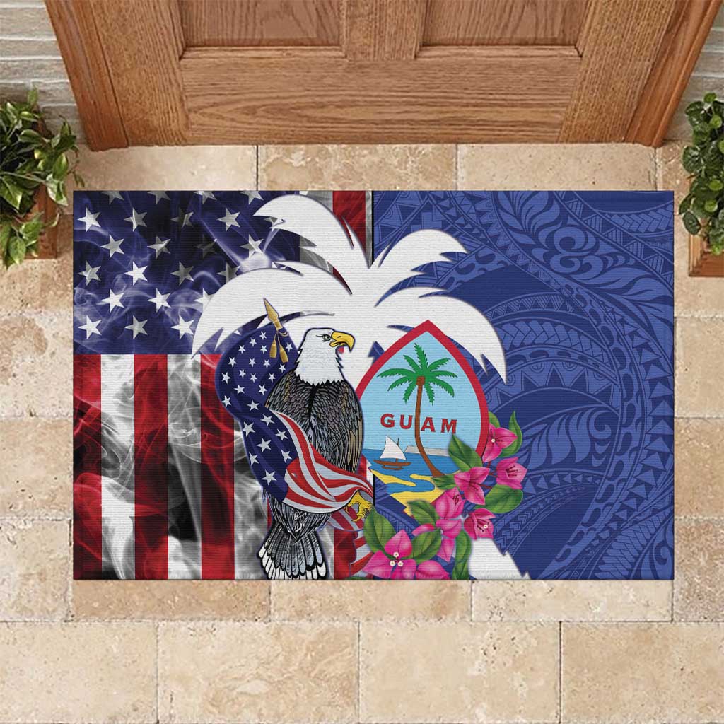 United States Guam Rubber Doormat USA Eagle Guahan Seal Bougainvillea - Polynesian Pride