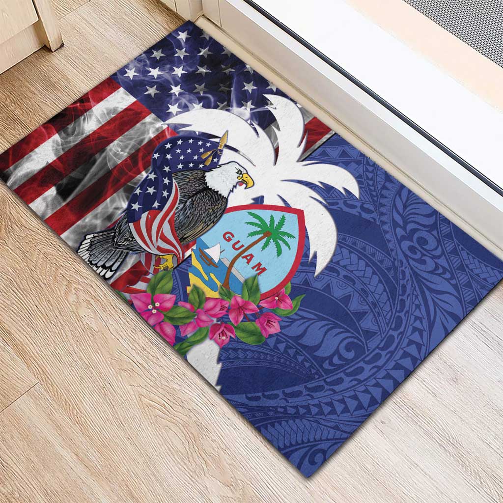 United States Guam Rubber Doormat USA Eagle Guahan Seal Bougainvillea - Polynesian Pride