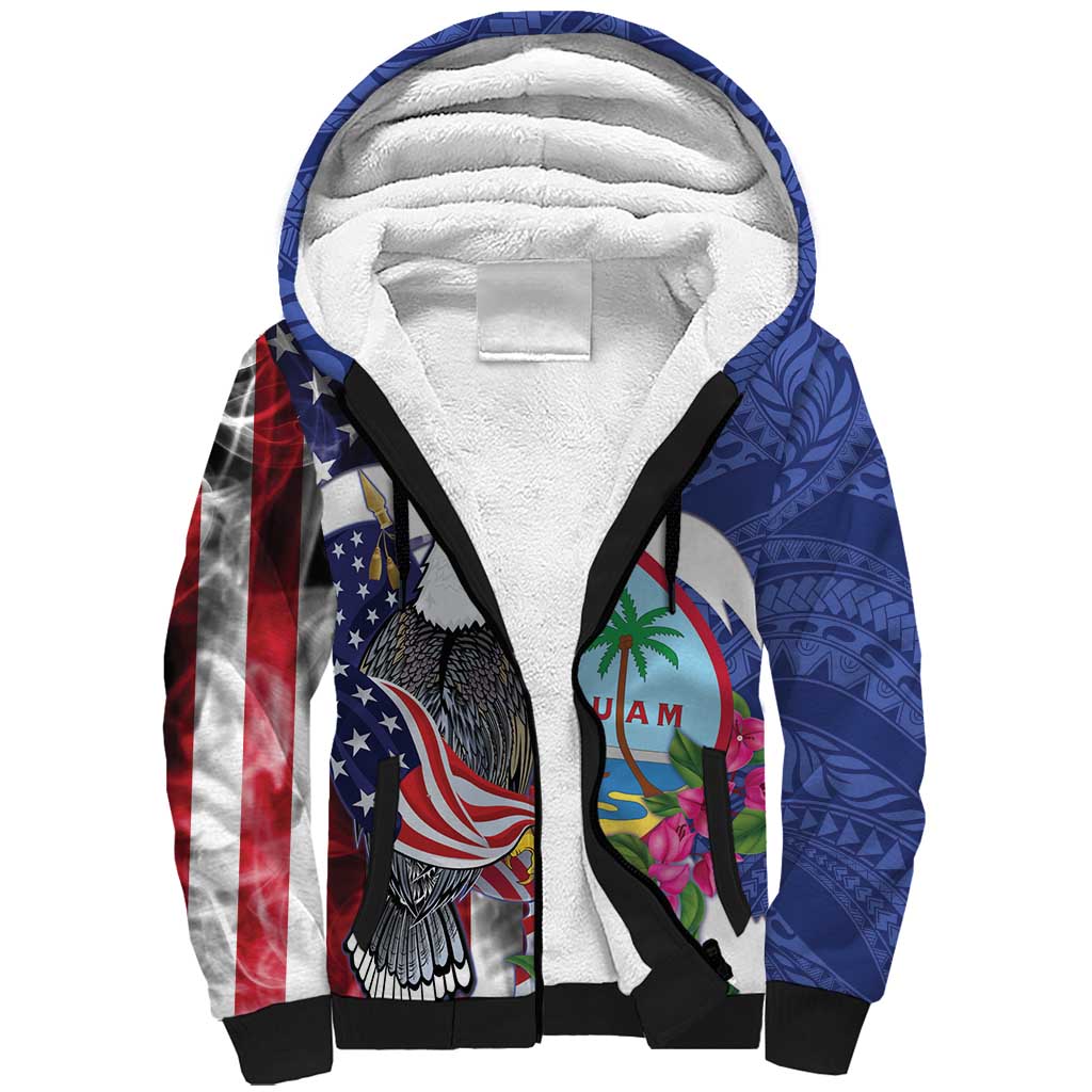 United States Guam Sherpa Hoodie USA Eagle Guahan Seal Bougainvillea - Polynesian Pride