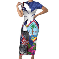 United States Guam Short Sleeve Bodycon Dress USA Eagle Guahan Seal Bougainvillea - Polynesian Pride