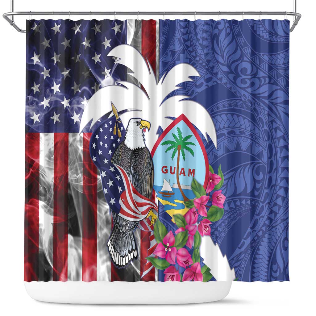 United States Guam Shower Curtain USA Eagle Guahan Seal Bougainvillea - Polynesian Pride