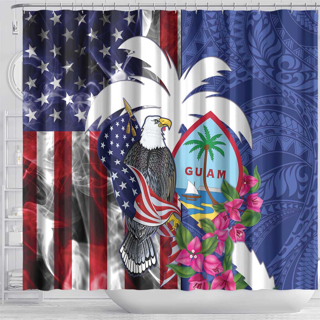 United States Guam Shower Curtain USA Eagle Guahan Seal Bougainvillea - Polynesian Pride