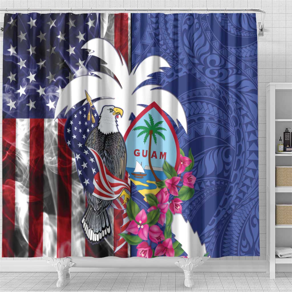 United States Guam Shower Curtain USA Eagle Guahan Seal Bougainvillea - Polynesian Pride