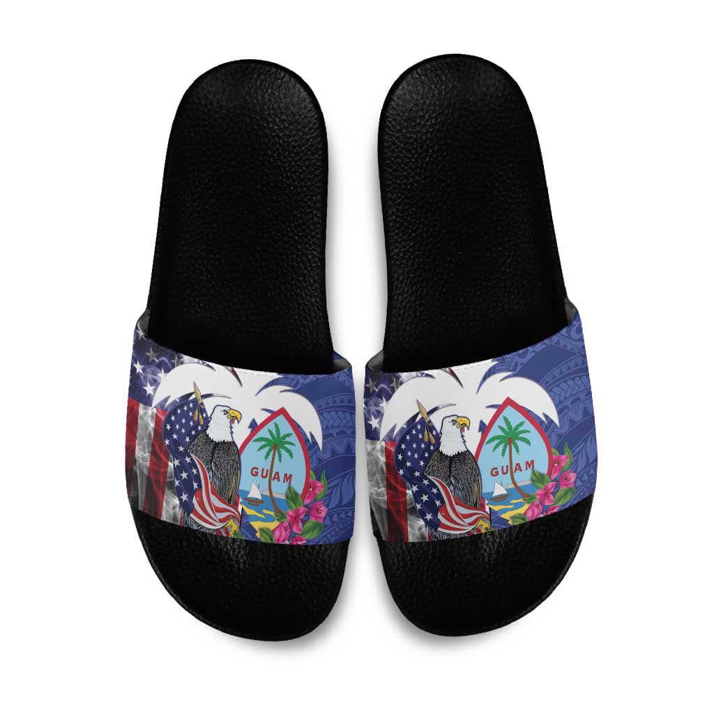 United States Guam Slide Sandals USA Eagle Guahan Seal Bougainvillea LT14 Blue - Polynesian Pride