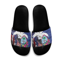 United States Guam Slide Sandals USA Eagle Guahan Seal Bougainvillea LT14 Blue - Polynesian Pride