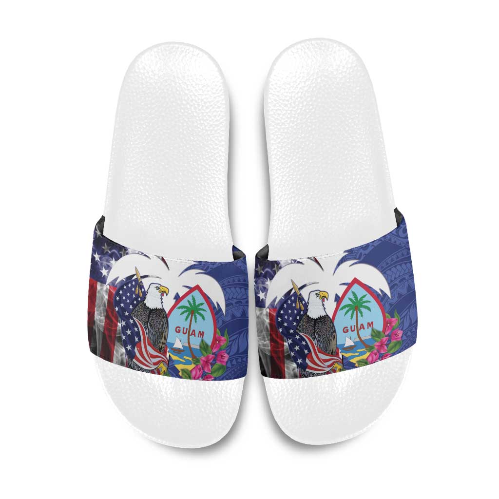 United States Guam Slide Sandals USA Eagle Guahan Seal Bougainvillea LT14 Blue - Polynesian Pride