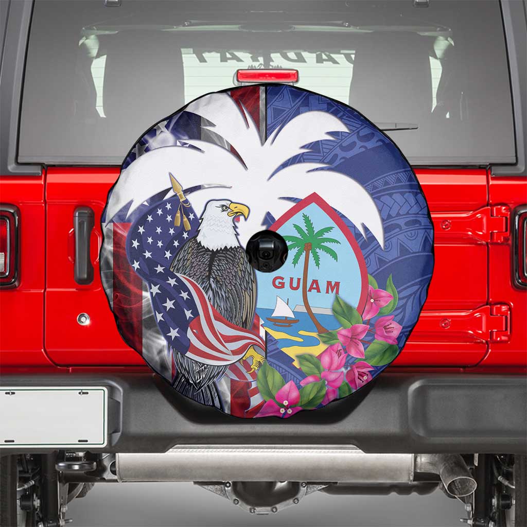 United States Guam Spare Tire Cover USA Eagle Guahan Seal Bougainvillea - Polynesian Pride