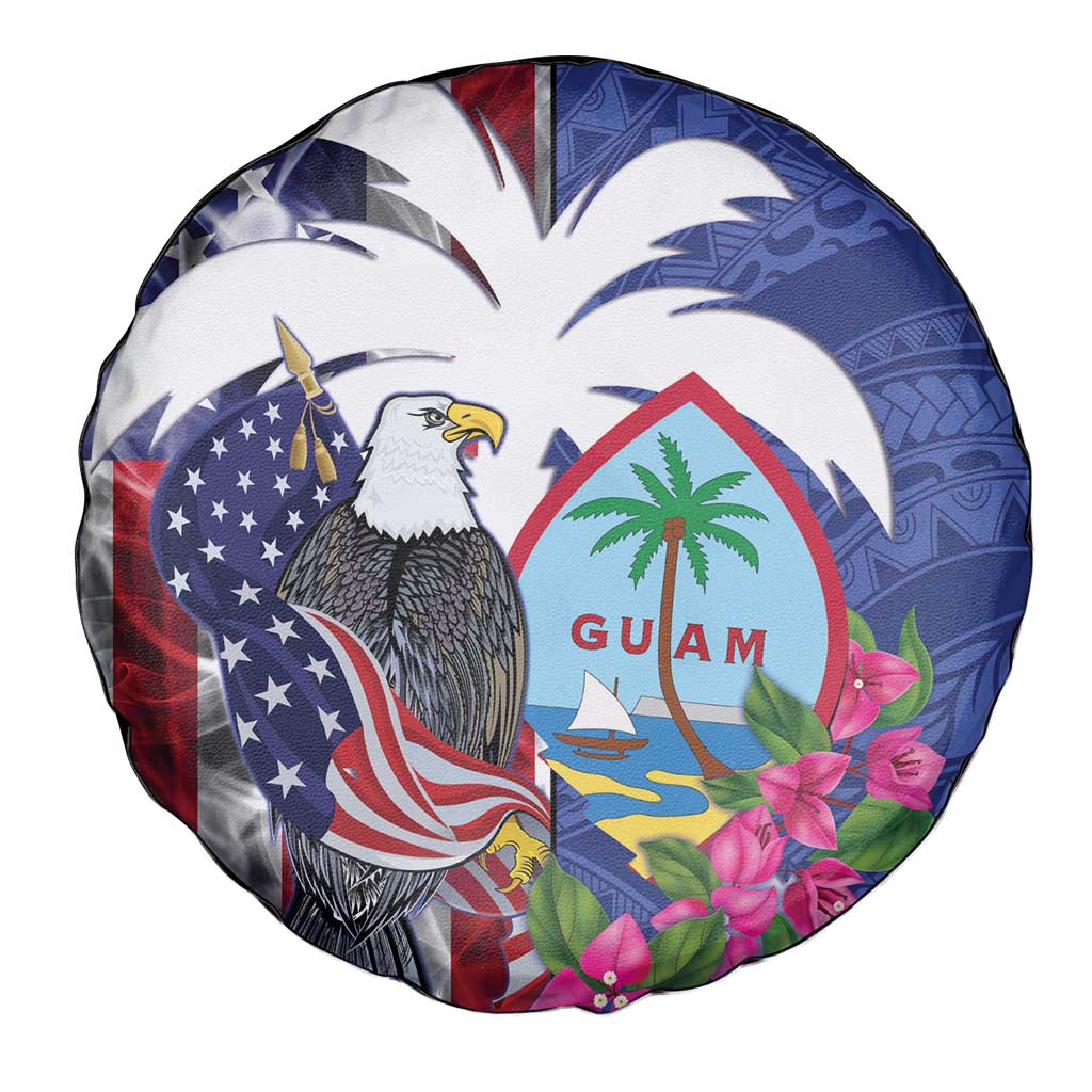 United States Guam Spare Tire Cover USA Eagle Guahan Seal Bougainvillea - Polynesian Pride