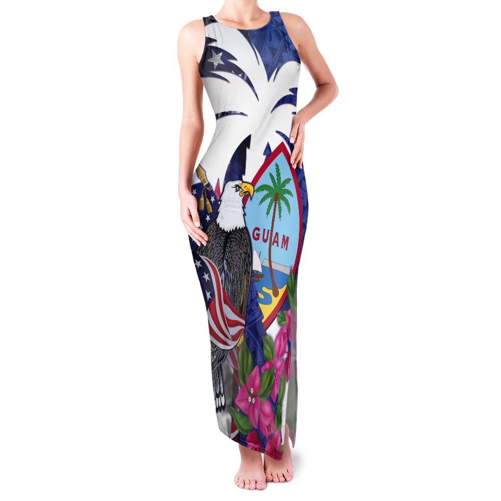 United States Guam Tank Maxi Dress USA Eagle Guahan Seal Bougainvillea - Polynesian Pride