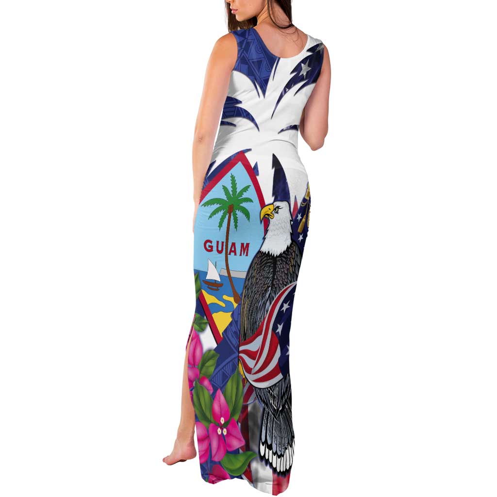 United States Guam Tank Maxi Dress USA Eagle Guahan Seal Bougainvillea - Polynesian Pride