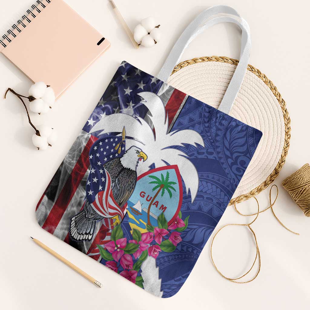 United States Guam Tote Bag USA Eagle Guahan Seal Bougainvillea LT14 White Strap One Size Blue - Polynesian Pride