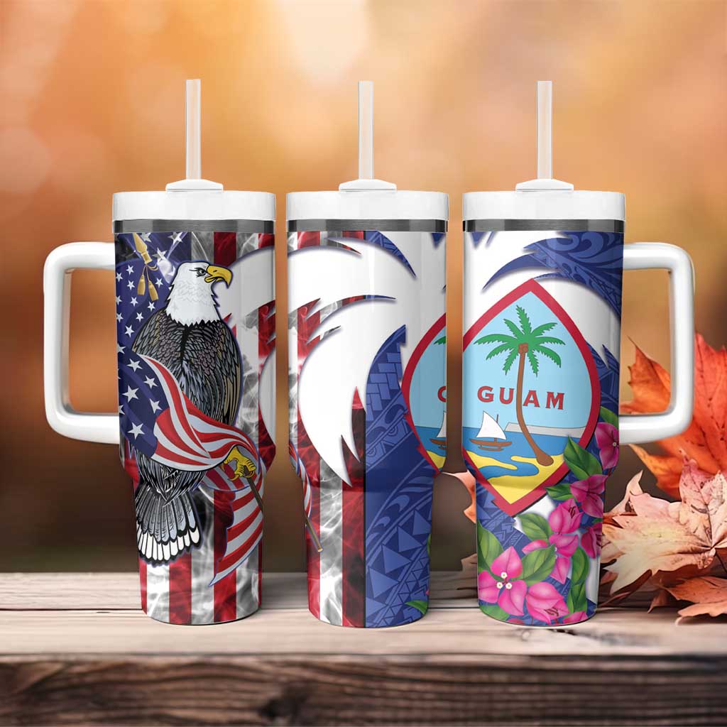 United States Guam Tumbler With Handle USA Eagle Guahan Seal Bougainvillea - Polynesian Pride
