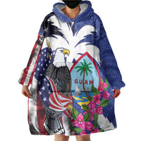 United States Guam Wearable Blanket Hoodie USA Eagle Guahan Seal Bougainvillea - Polynesian Pride