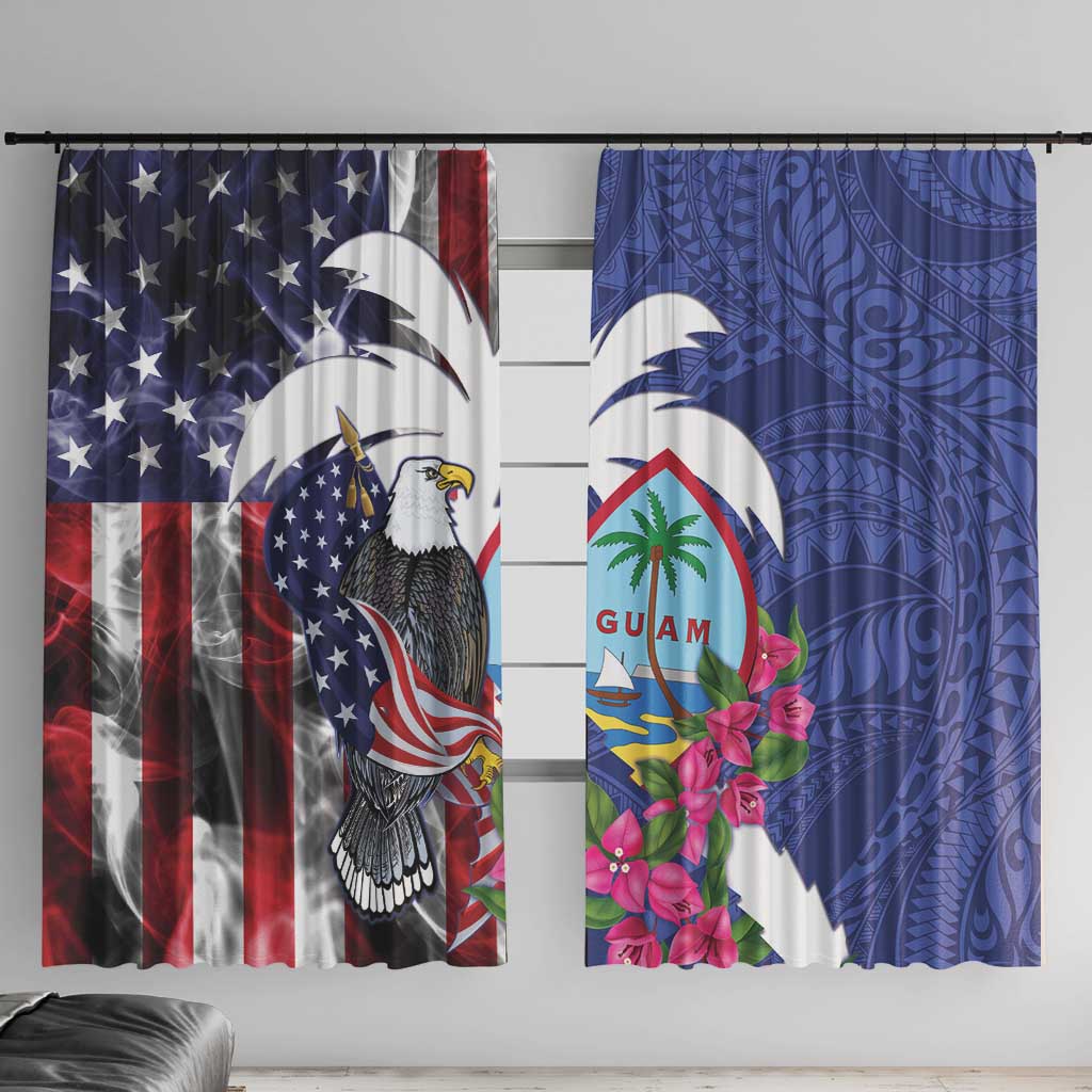 United States Guam Window Curtain USA Eagle Guahan Seal Bougainvillea - Polynesian Pride