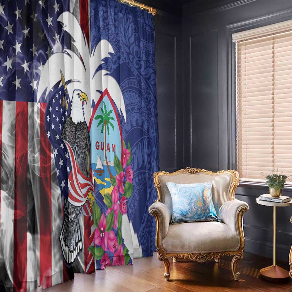 United States Guam Window Curtain USA Eagle Guahan Seal Bougainvillea - Polynesian Pride
