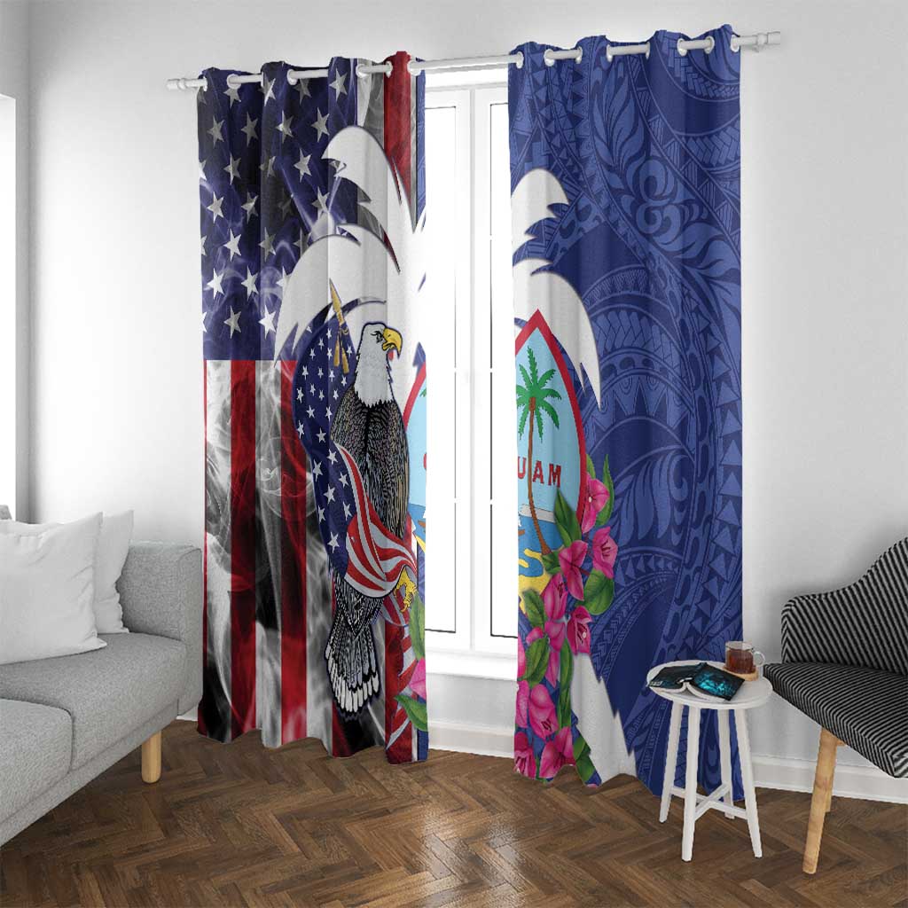 United States Guam Window Curtain USA Eagle Guahan Seal Bougainvillea - Polynesian Pride
