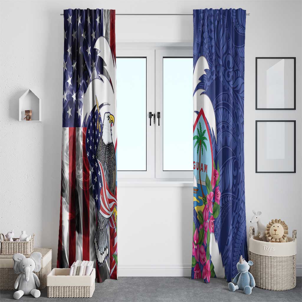United States Guam Window Curtain USA Eagle Guahan Seal Bougainvillea - Polynesian Pride