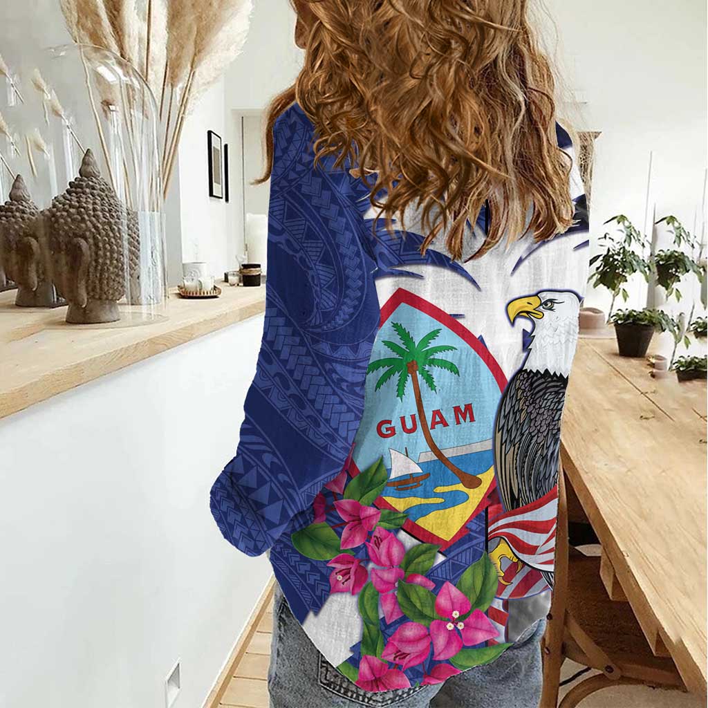 United States Guam Women Casual Shirt USA Eagle Guahan Seal Bougainvillea - Polynesian Pride