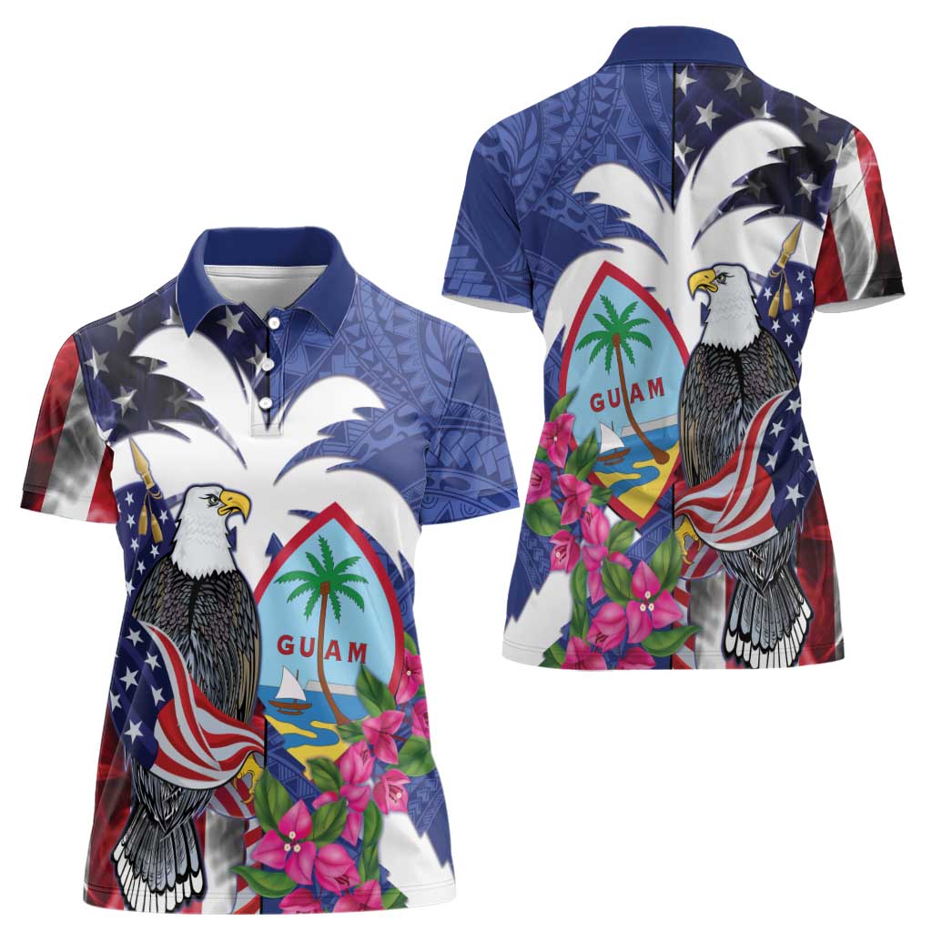 United States Guam Women Polo Shirt USA Eagle Guahan Seal Bougainvillea - Polynesian Pride