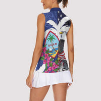 United States Guam Women Sleeveless Polo Shirt USA Eagle Guahan Seal Bougainvillea - Polynesian Pride