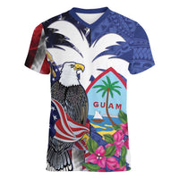 United States Guam Women V-Neck T-Shirt USA Eagle Guahan Seal Bougainvillea - Polynesian Pride