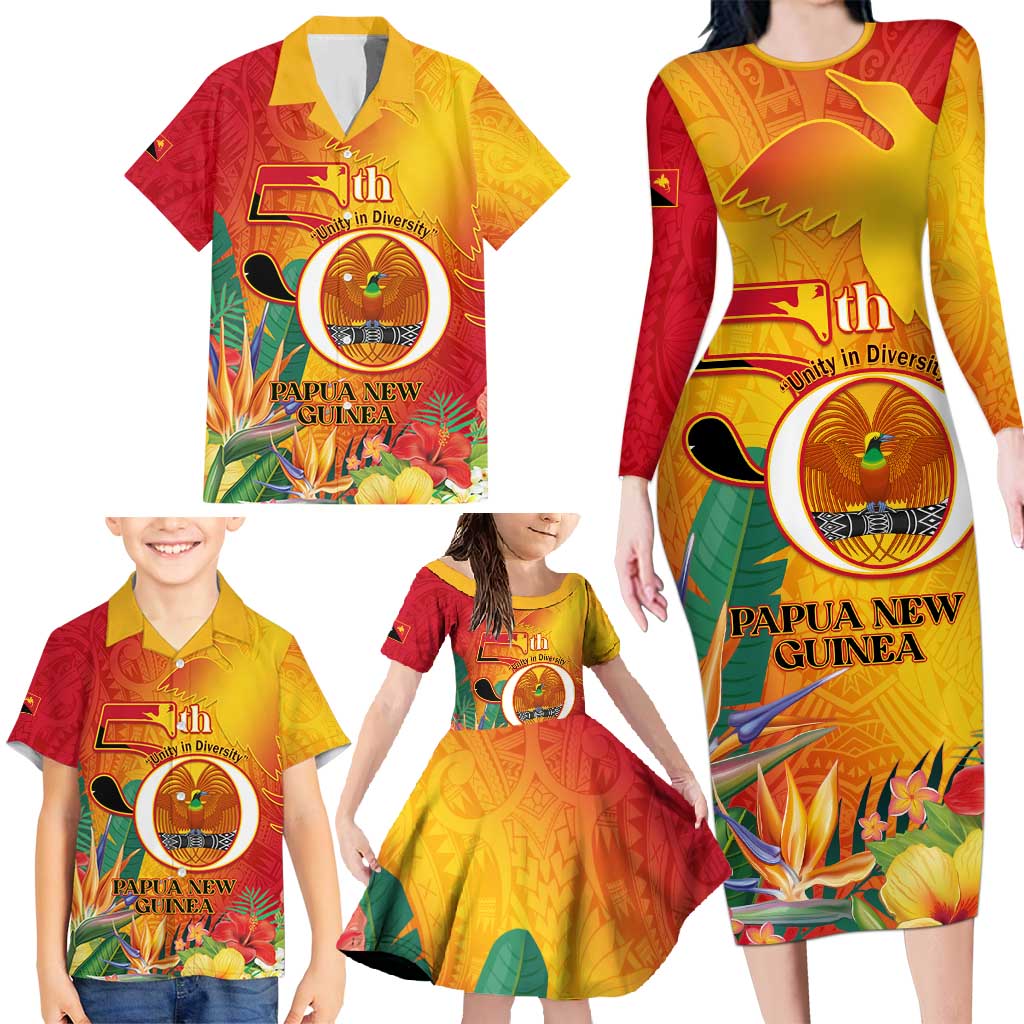 Papua New Guinea Independence Day Family Matching Long Sleeve Bodycon Dress and Hawaiian Shirt 50th Anniversary Unity in Diversity