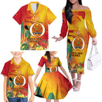 Papua New Guinea Independence Day Family Matching Off The Shoulder Long Sleeve Dress and Hawaiian Shirt 50th Anniversary Unity in Diversity