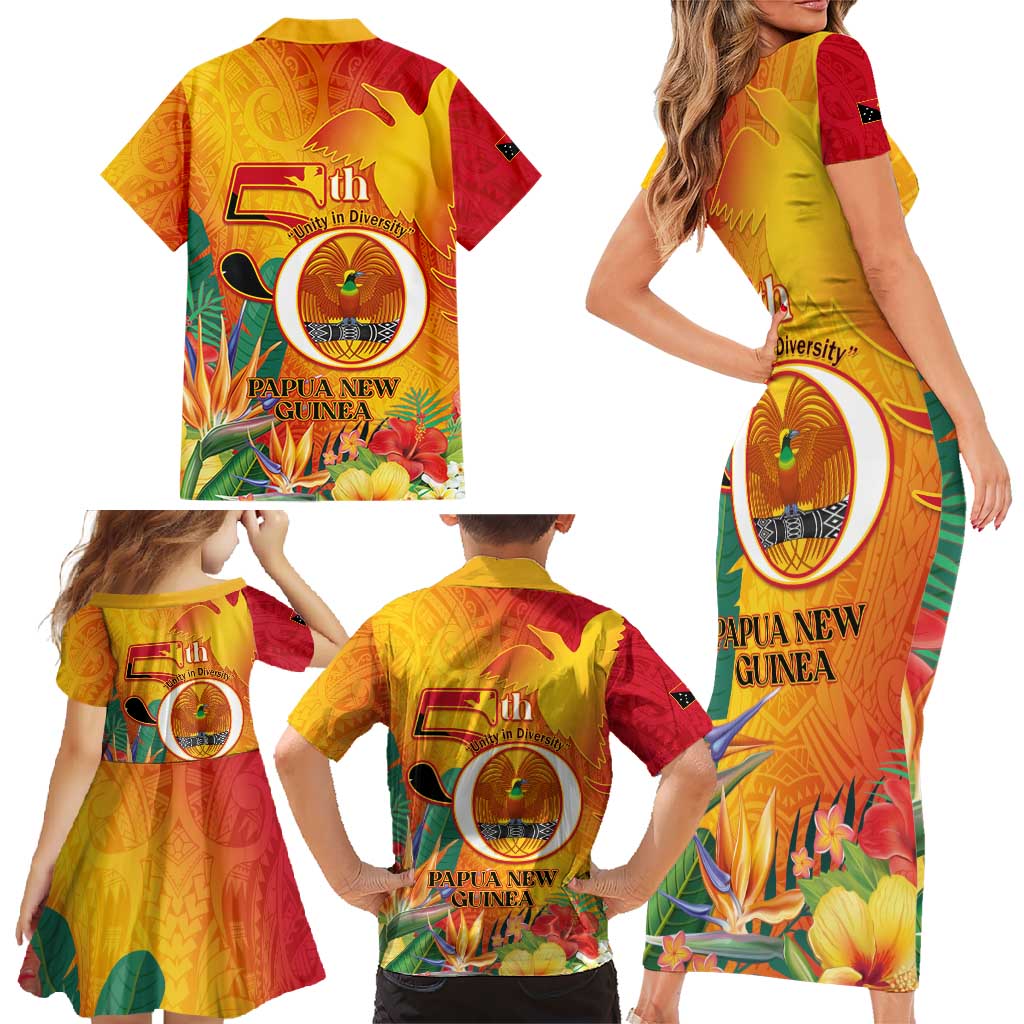 Papua New Guinea Independence Day Family Matching Short Sleeve Bodycon Dress and Hawaiian Shirt 50th Anniversary Unity in Diversity