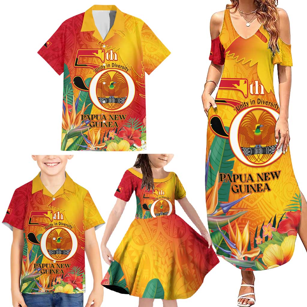 Papua New Guinea Independence Day Family Matching Summer Maxi Dress and Hawaiian Shirt 50th Anniversary Unity in Diversity