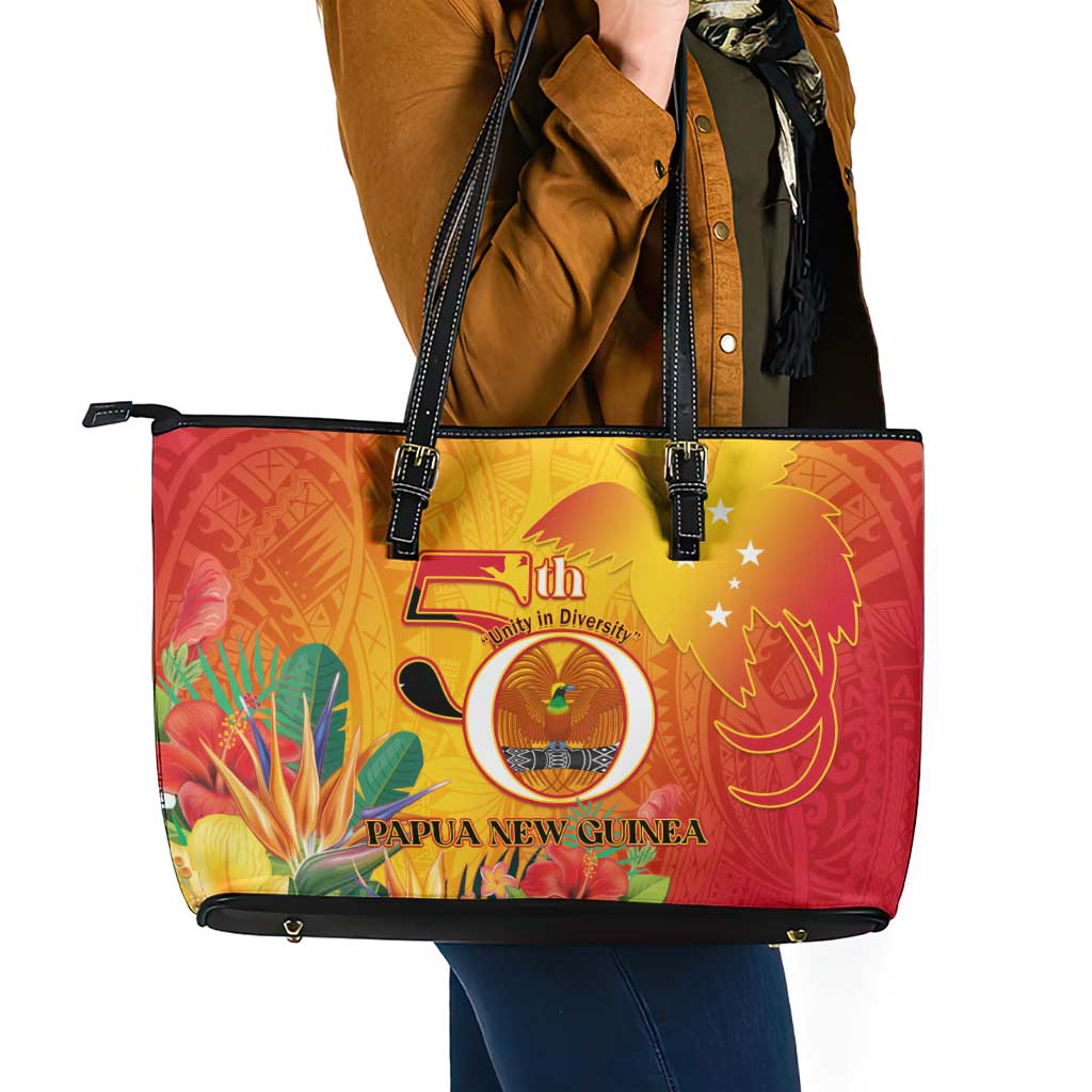 Papua New Guinea Independence Day Leather Tote Bag 50th Anniversary Unity in Diversity