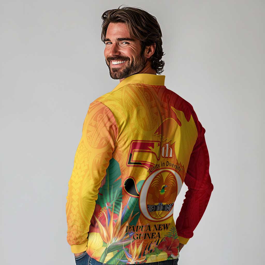 Papua New Guinea Independence Day Long Sleeve Polo Shirt 50th Anniversary Unity in Diversity