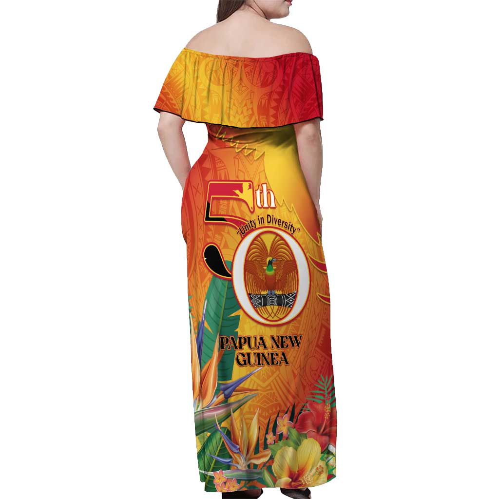 Papua New Guinea Independence Day Off Shoulder Maxi Dress 50th Anniversary Unity in Diversity