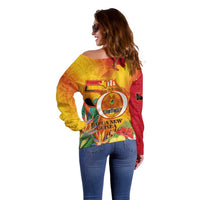 Papua New Guinea Independence Day Off Shoulder Sweater 50th Anniversary Unity in Diversity