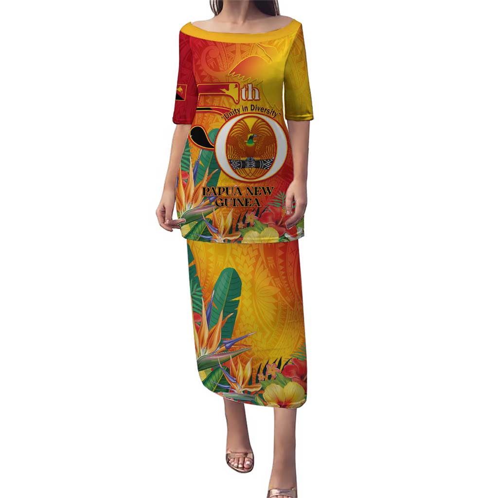 Papua New Guinea Independence Day Puletasi 50th Anniversary Unity in Diversity LT14 Long Dress Red - Polynesian Pride