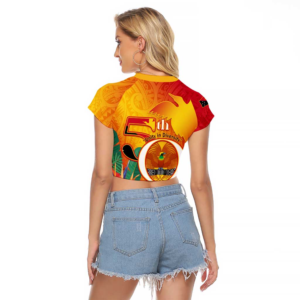 Papua New Guinea Independence Day Raglan Cropped T Shirt 50th Anniversary Unity in Diversity LT14 - Polynesian Pride