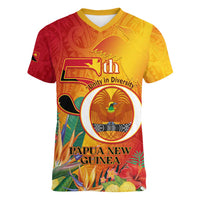 Papua New Guinea Independence Day Women V-Neck T-Shirt 50th Anniversary Unity in Diversity LT14 Female Red - Polynesian Pride