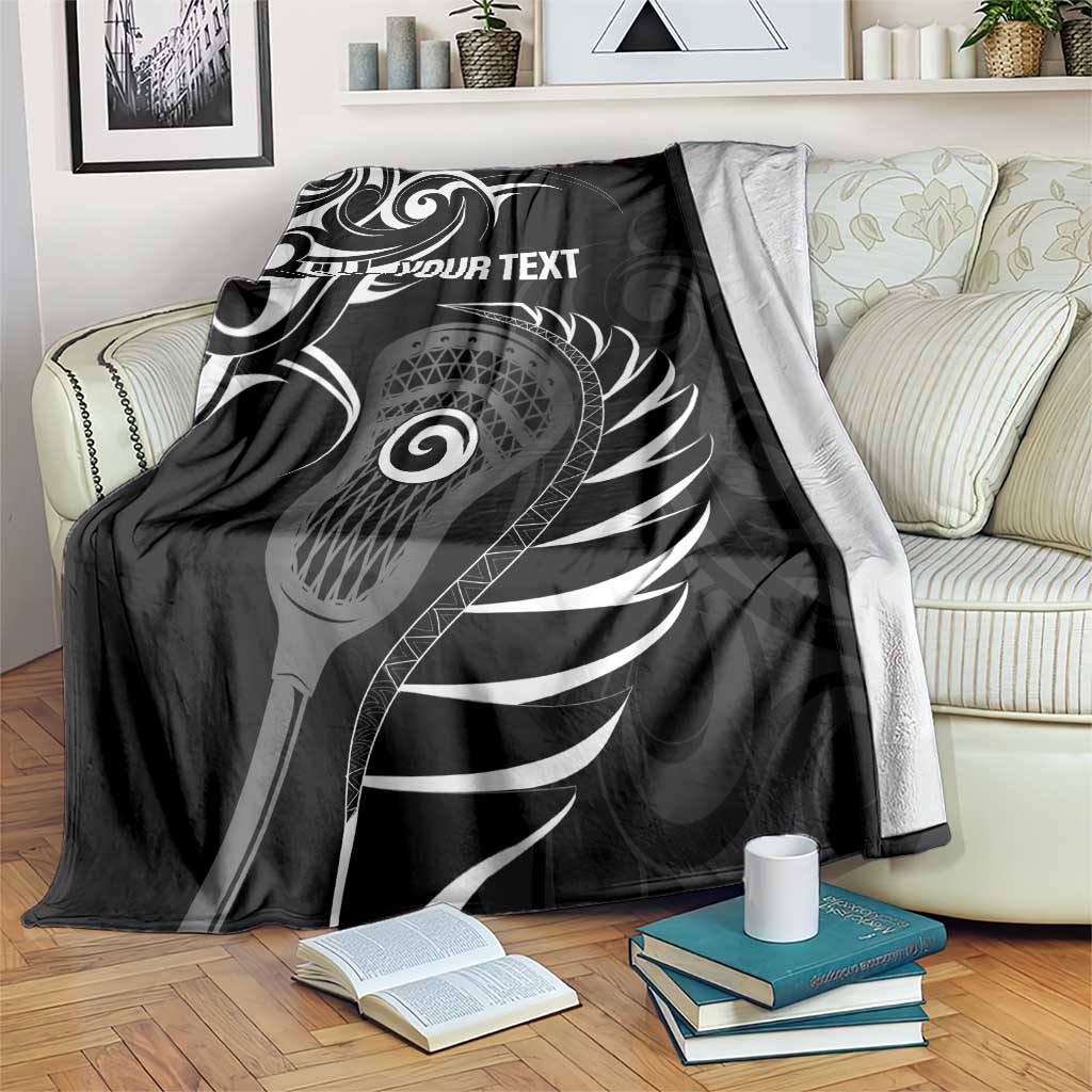 Personalised New Zealand Silver Fern Lacrosse Blanket Aotearoa Maori Pattern LT14 Black - Polynesian Pride