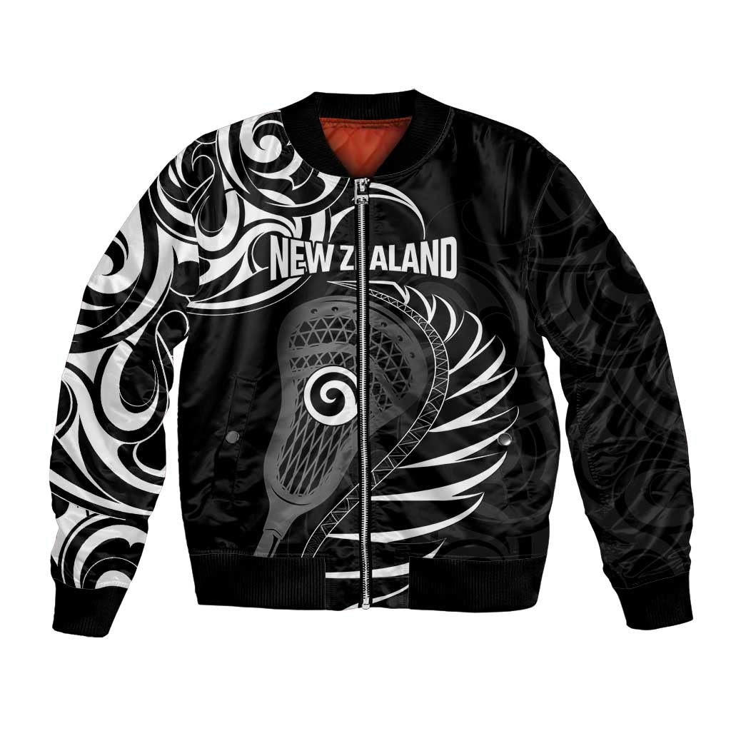 Personalised New Zealand Silver Fern Lacrosse Bomber Jacket Aotearoa Maori Pattern