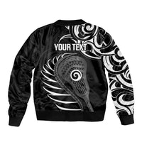 Personalised New Zealand Silver Fern Lacrosse Bomber Jacket Aotearoa Maori Pattern