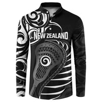 Personalised New Zealand Silver Fern Lacrosse Button Sweatshirt Aotearoa Maori Pattern LT14 Black - Polynesian Pride