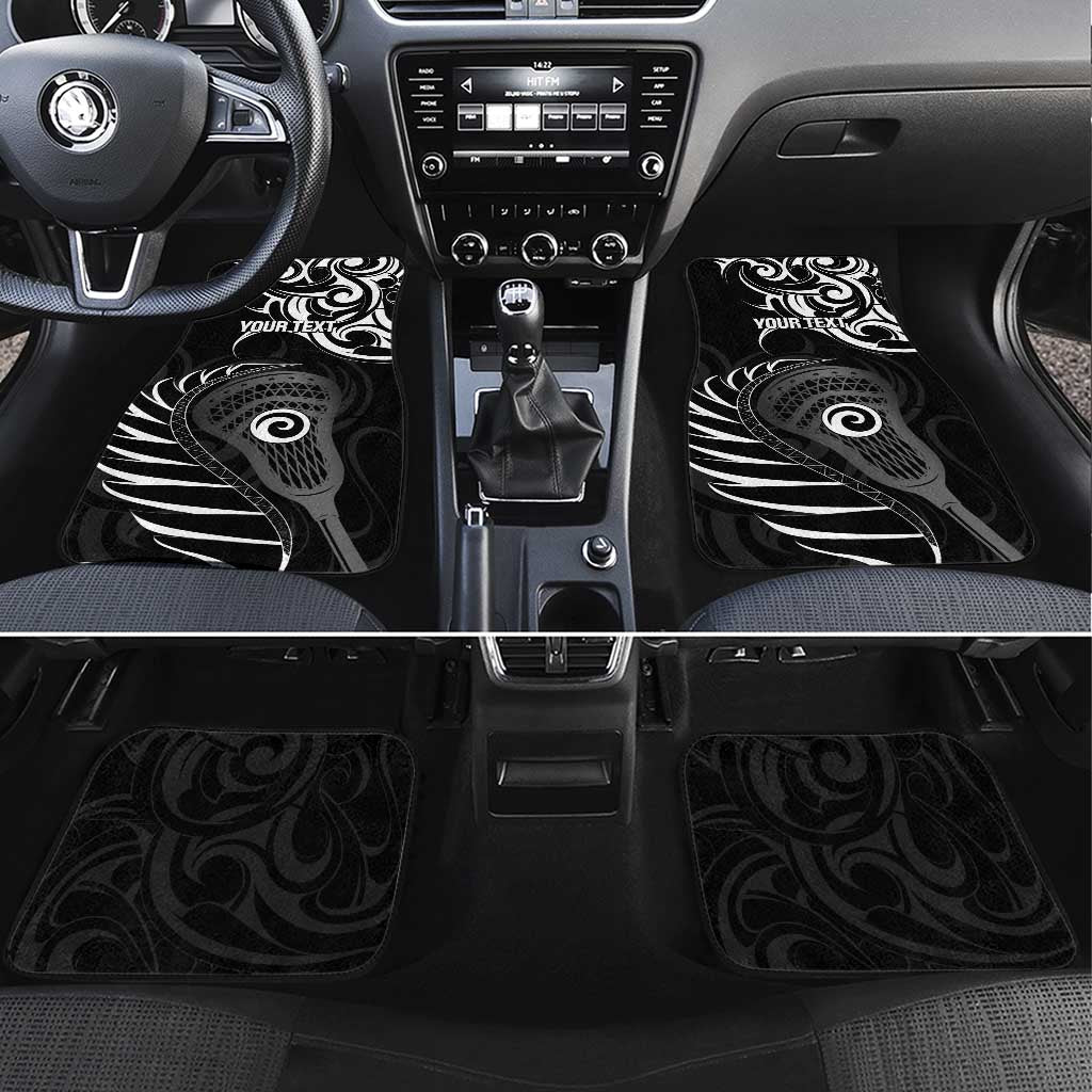 Personalised New Zealand Silver Fern Lacrosse Car Mats Aotearoa Maori Pattern LT14 Set 4pcs Black - Polynesian Pride
