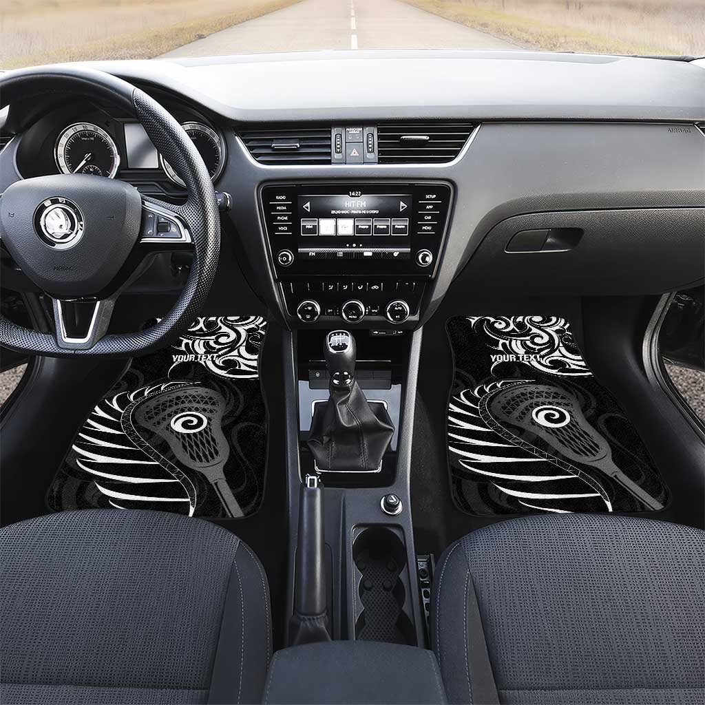 Personalised New Zealand Silver Fern Lacrosse Car Mats Aotearoa Maori Pattern LT14 Set 2pcs - Front Black - Polynesian Pride