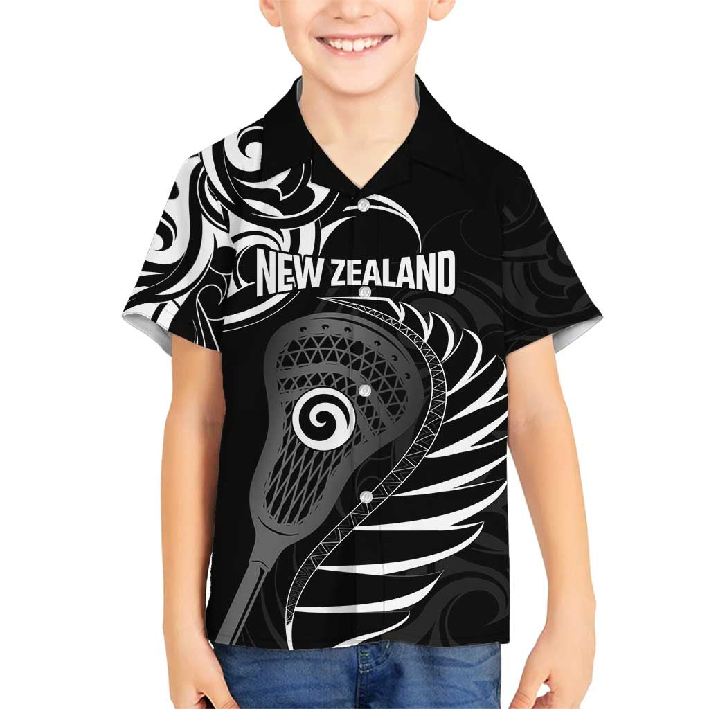 Personalised New Zealand Silver Fern Lacrosse Family Matching Long Sleeve Bodycon Dress and Hawaiian Shirt Aotearoa Maori Pattern
