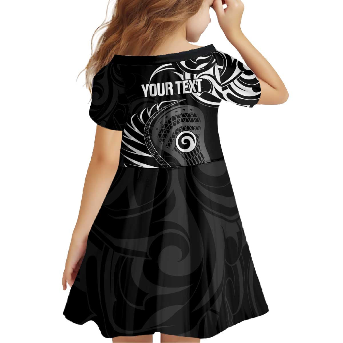 Personalised New Zealand Silver Fern Lacrosse Family Matching Off The Shoulder Long Sleeve Dress and Hawaiian Shirt Aotearoa Maori Pattern