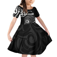 Personalised New Zealand Silver Fern Lacrosse Family Matching Off Shoulder Short Dress and Hawaiian Shirt Aotearoa Maori Pattern