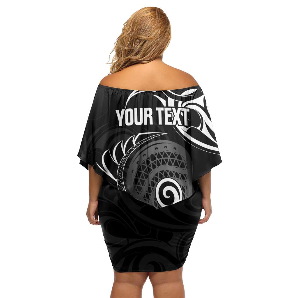Personalised New Zealand Silver Fern Lacrosse Family Matching Off Shoulder Short Dress and Hawaiian Shirt Aotearoa Maori Pattern