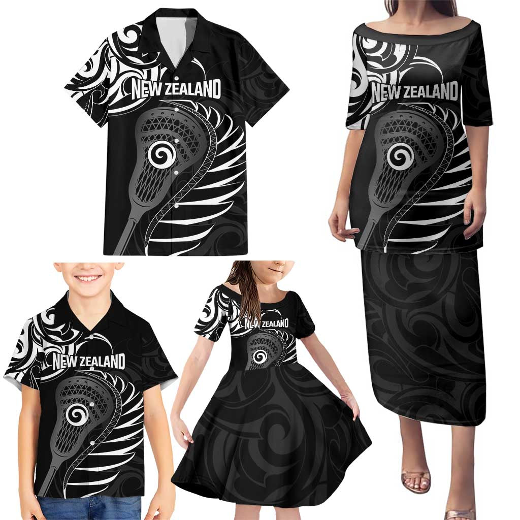 Personalised New Zealand Silver Fern Lacrosse Family Matching Puletasi and Hawaiian Shirt Aotearoa Maori Pattern